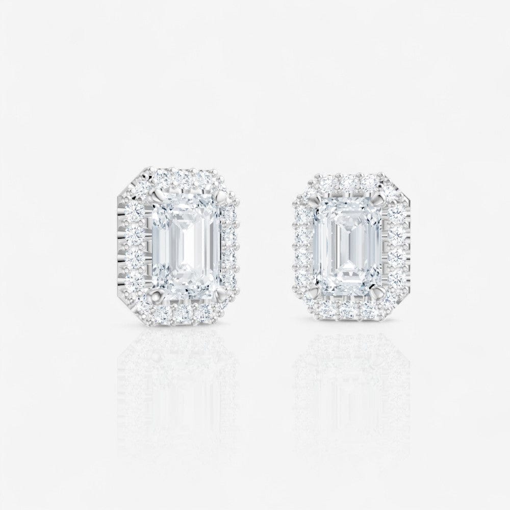 Emerald Cut Lab-Grown Diamond Halo Stud Earrings