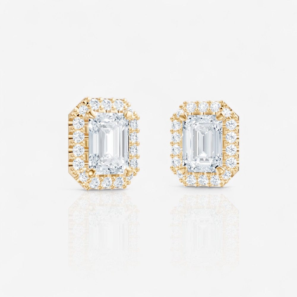 Emerald Cut Lab-Grown Diamond Halo Stud Earrings