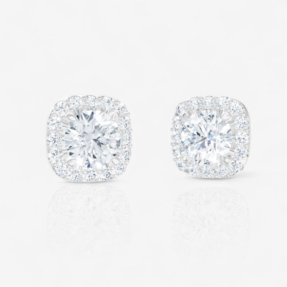 Round Cut Cushion Shaped Halo Lab-Grown Diamond Stud Earrings