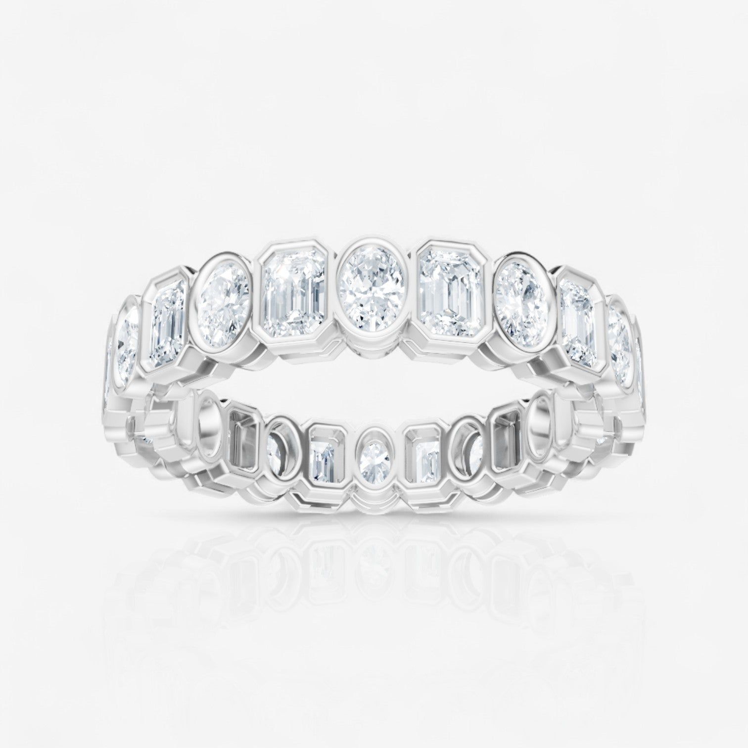 Alternating Emerald & Oval Cut Lab-Grown Diamond Bezel Set Eternity Band
