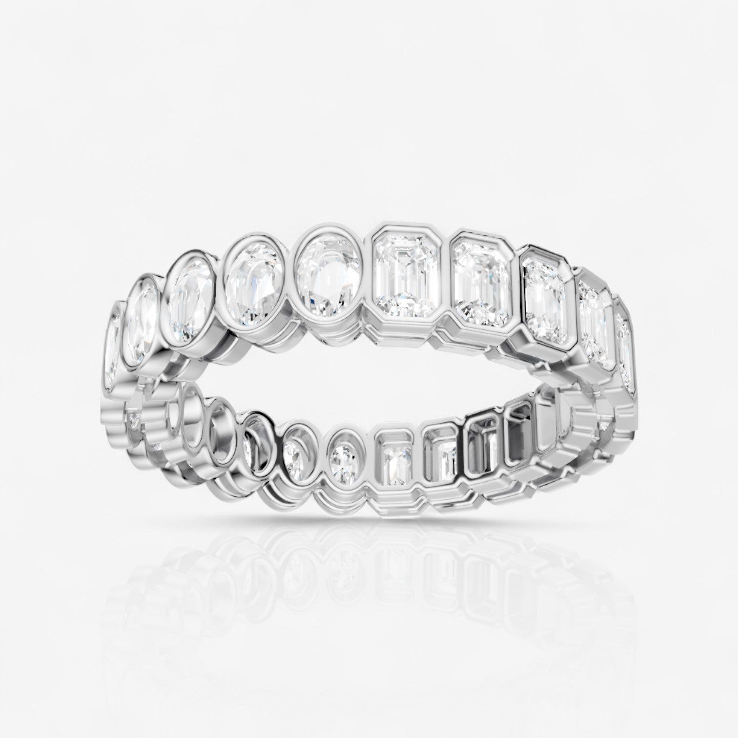 Half & Half Emerald & Oval Cut Lab-Grown Diamond Bezel Set Eternity Band