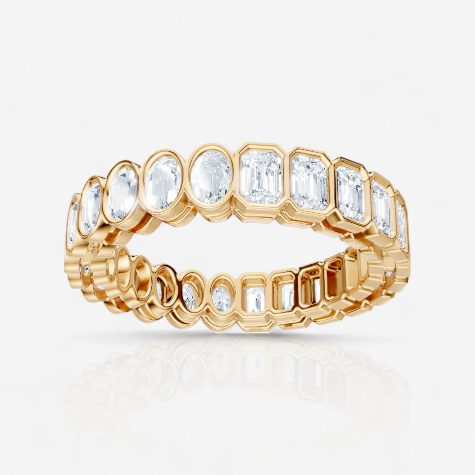 Half & Half Emerald & Oval Cut Lab-Grown Diamond Bezel Set Eternity Band