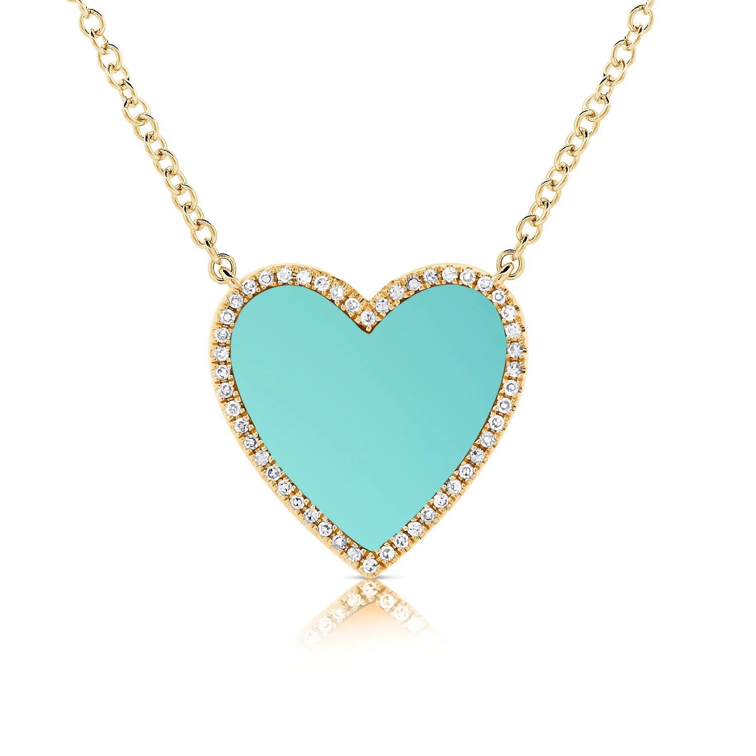 14kt Gold 0.14 CTW Diamond & Turquoise Heart Necklace