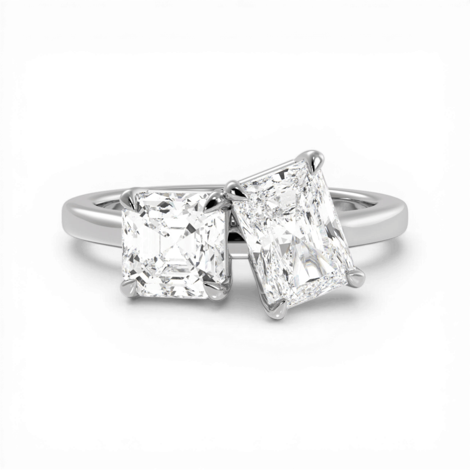 Toi et Moi Personalized Asscher & Radiant Cut 14kt White Gold Diamond Engagement Ring
