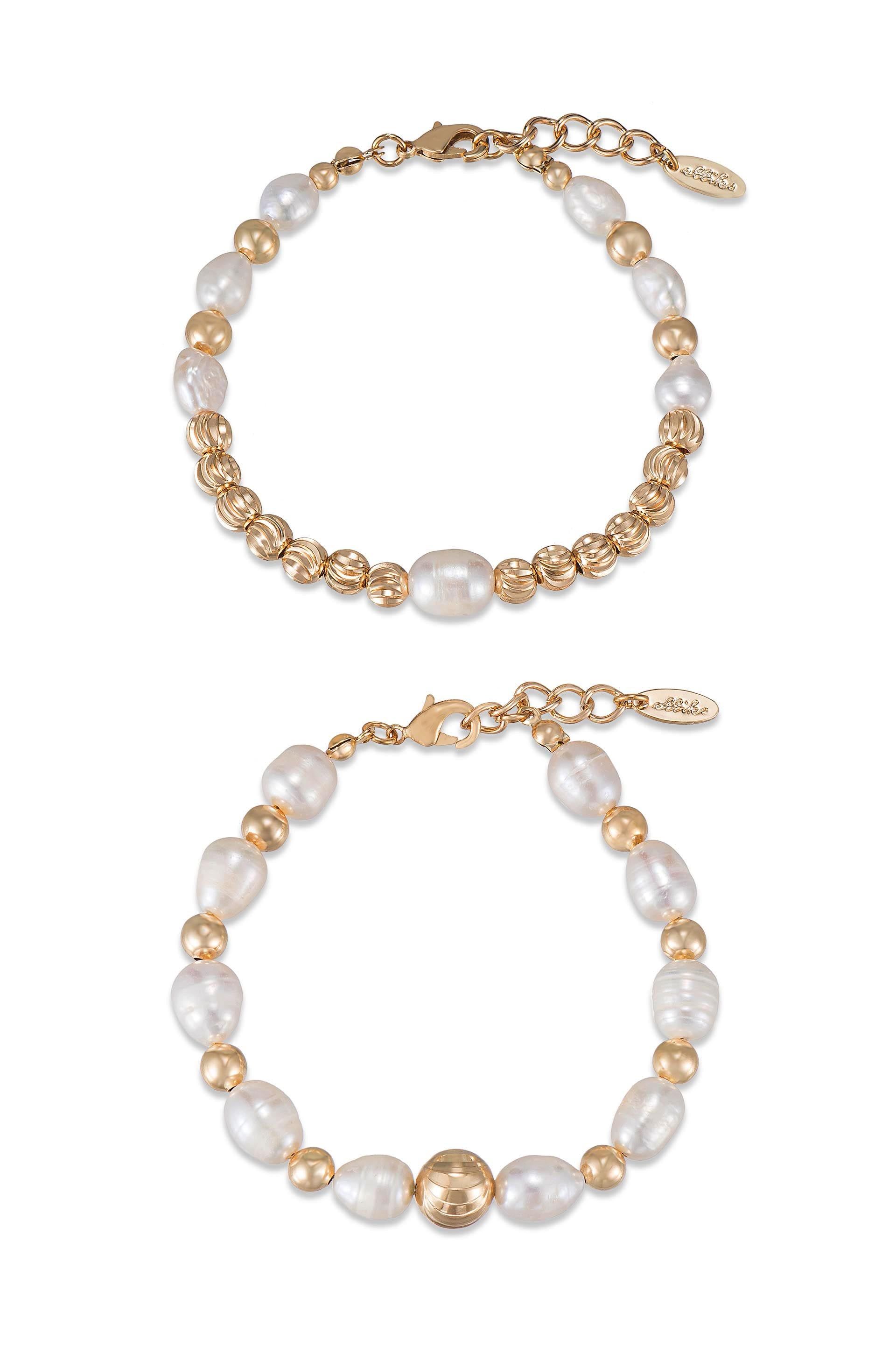 Ettika 18kt Gold Plated Perfect Days Freshwater Pearl Bracelet - Set of 2
