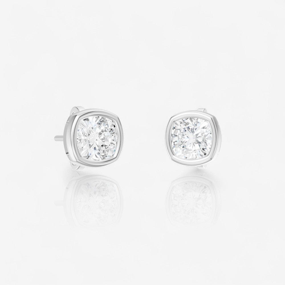 Custom Cushion Cut Diamond Bezel Set Solitaire Stud Earrings