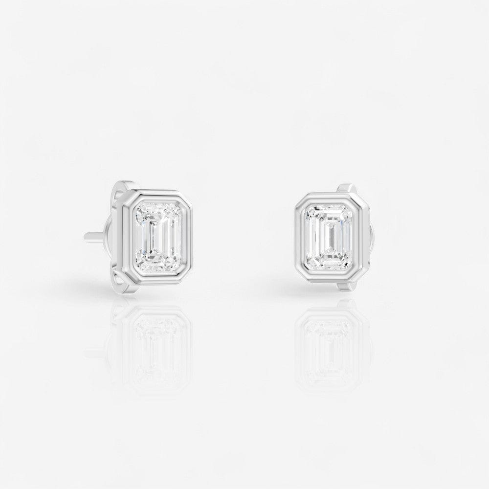 Emerald Cut Lab-Grown Diamond Bezel Set Solitaire Stud Earrings