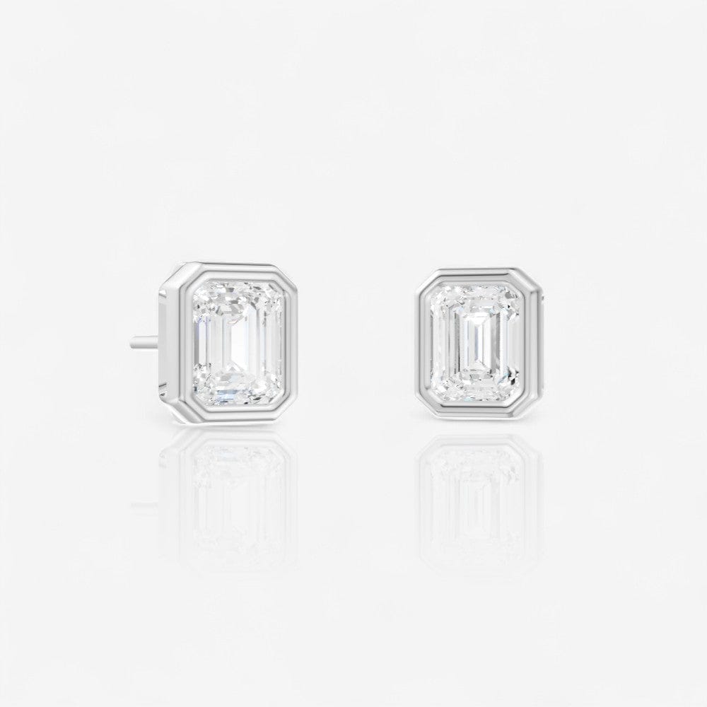 Custom Emerald Cut Diamond Bezel Set Solitaire Stud Earrings