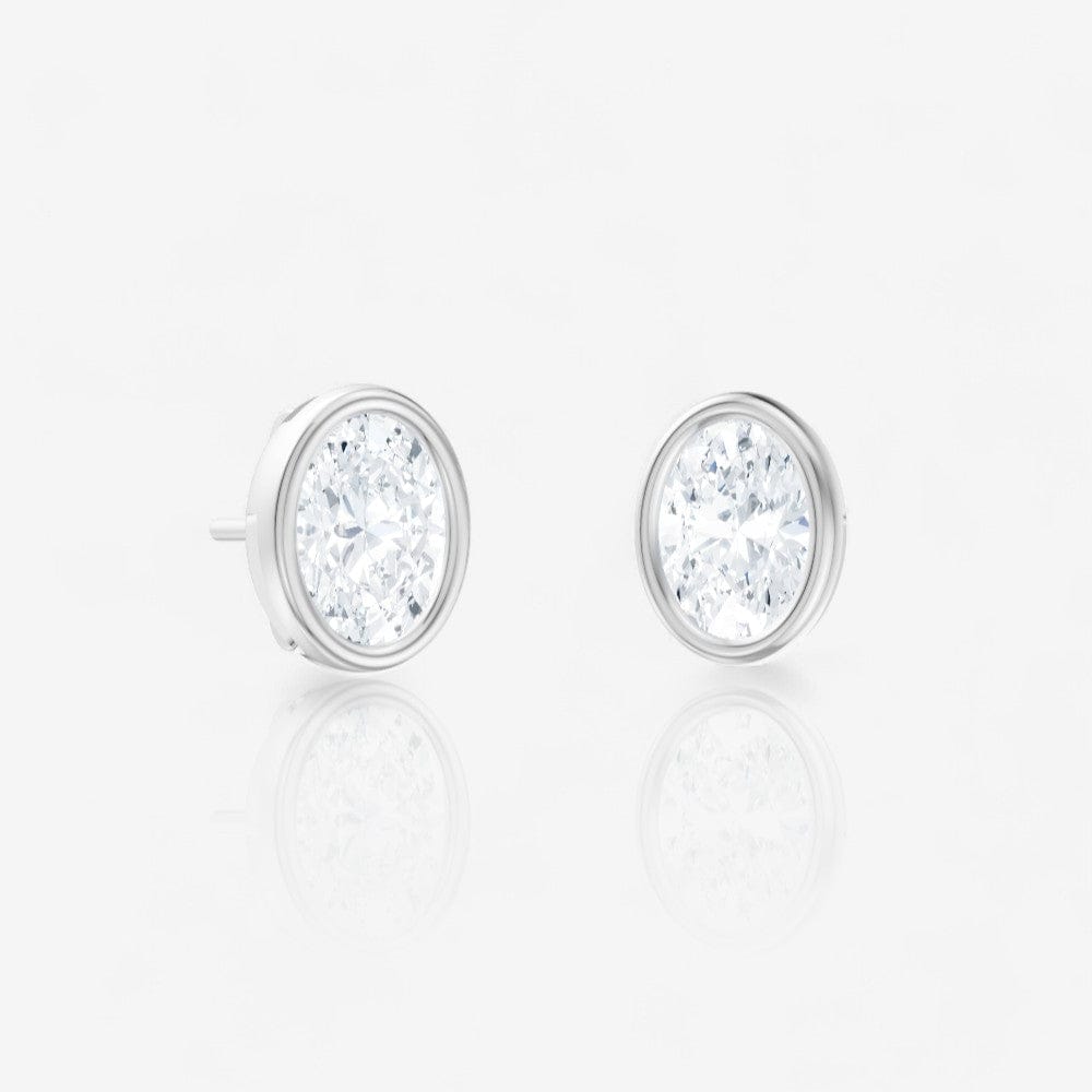 Custom Oval Cut Diamond Bezel Set Solitaire Stud Earrings
