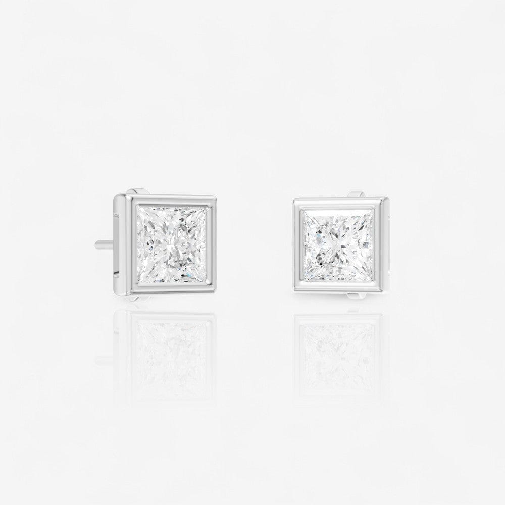 Custom Princess Cut Diamond Bezel Set Solitaire Stud Earrings