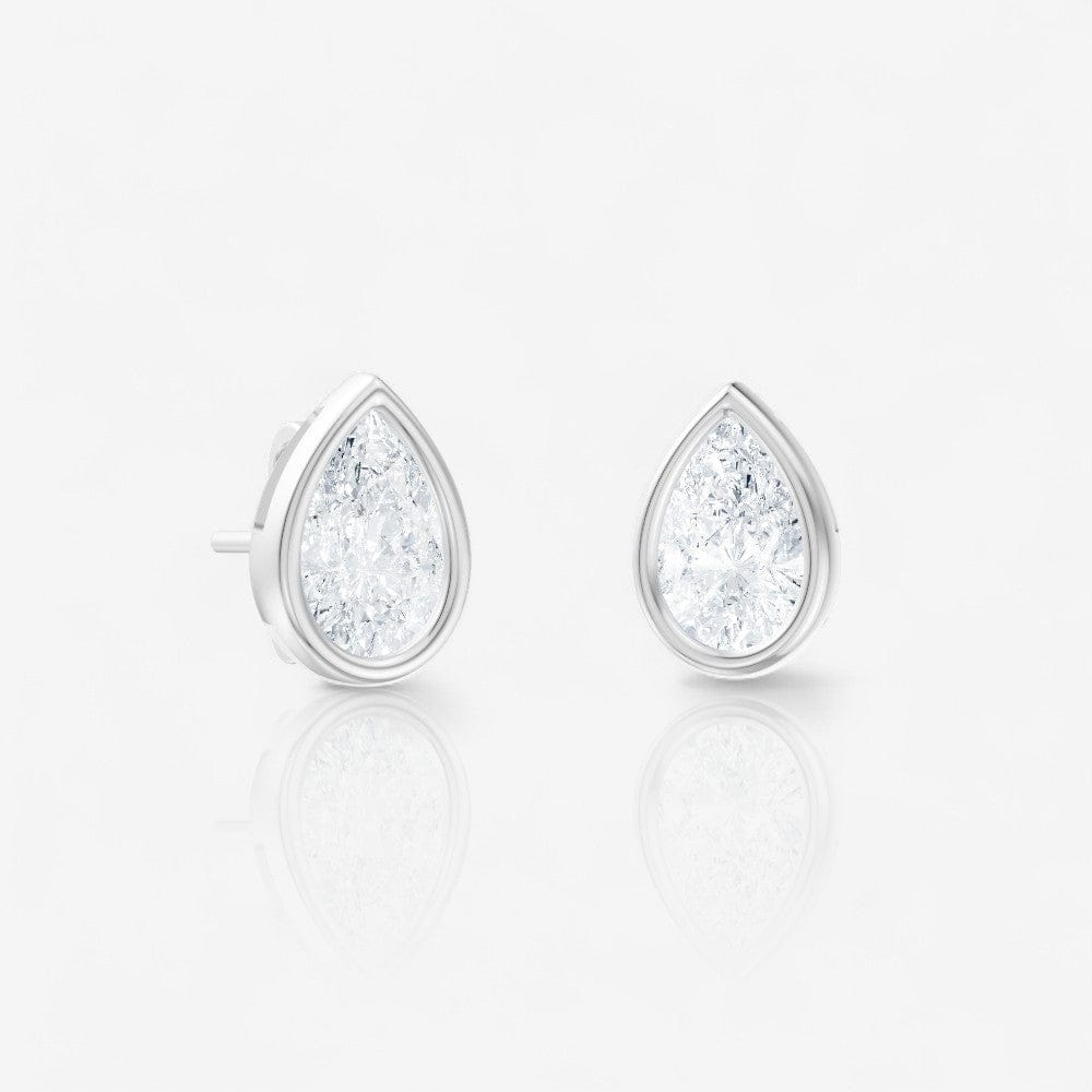 Custom Pear Cut Diamond Bezel Set Solitaire Stud Earrings