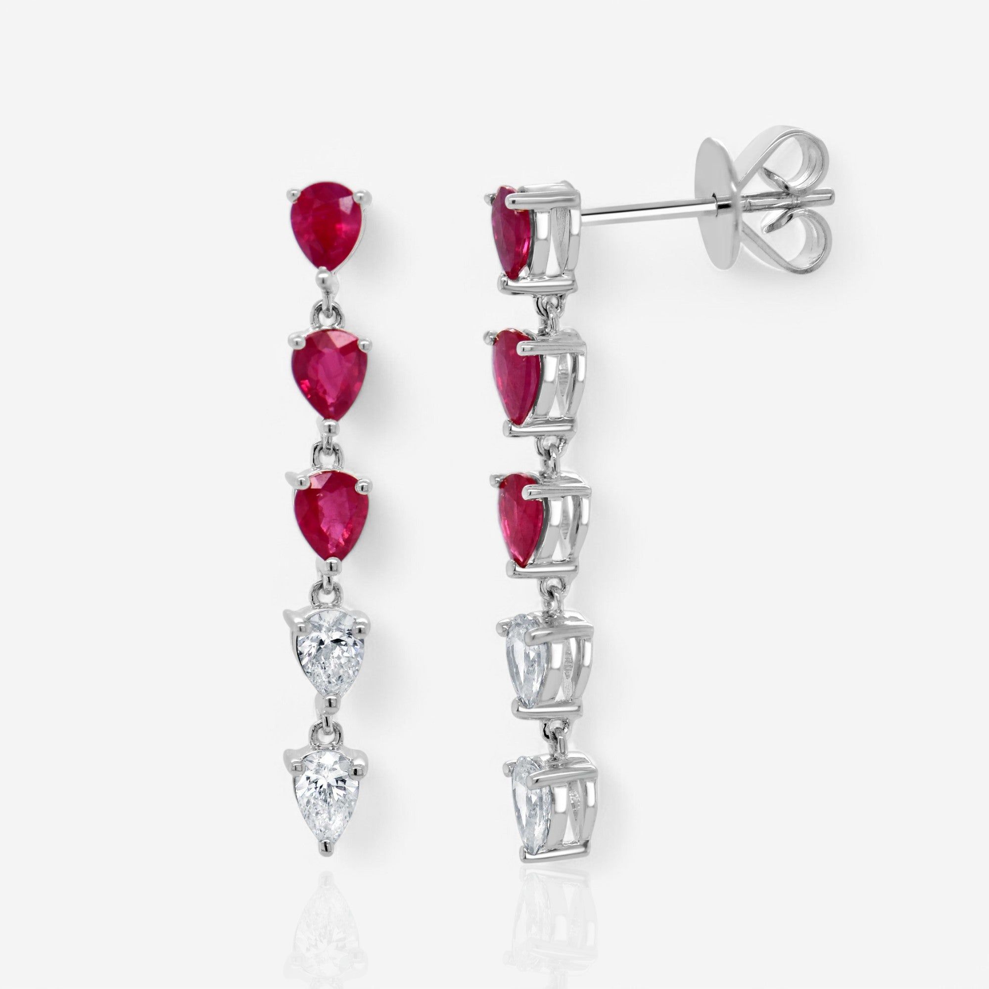 Pear-Shaped Ruby & Diamond Drop Earrings