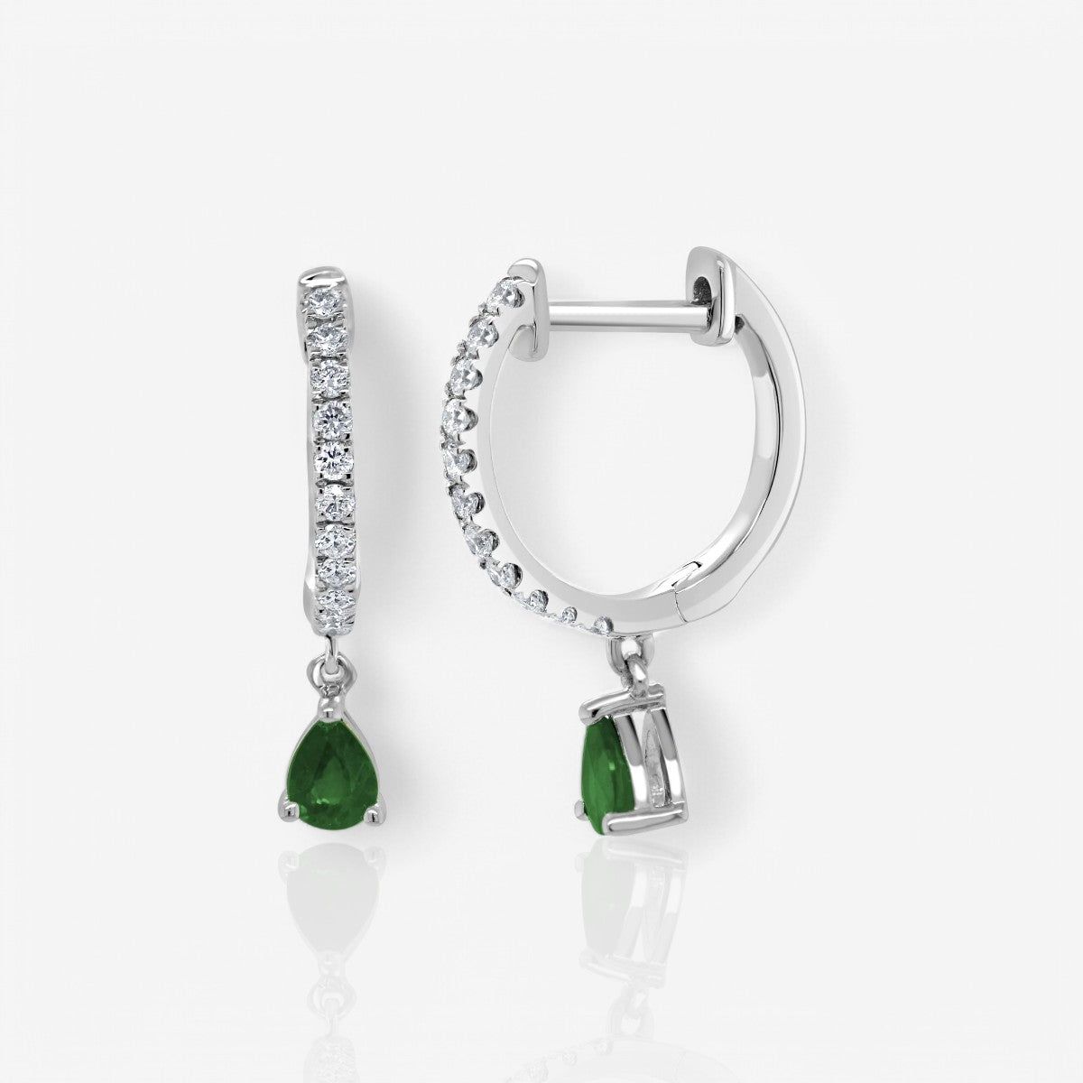 Emerald & Diamond Dangle Huggie Earrings