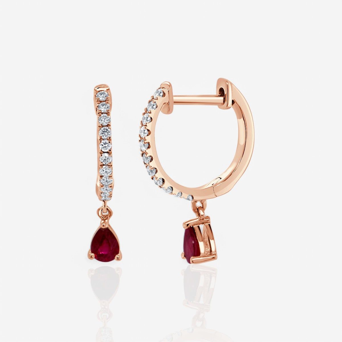 Ruby & Diamond Dangle Huggie Earrings