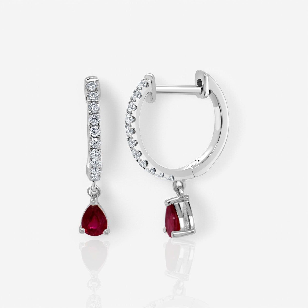 Ruby & Diamond Dangle Huggie Earrings