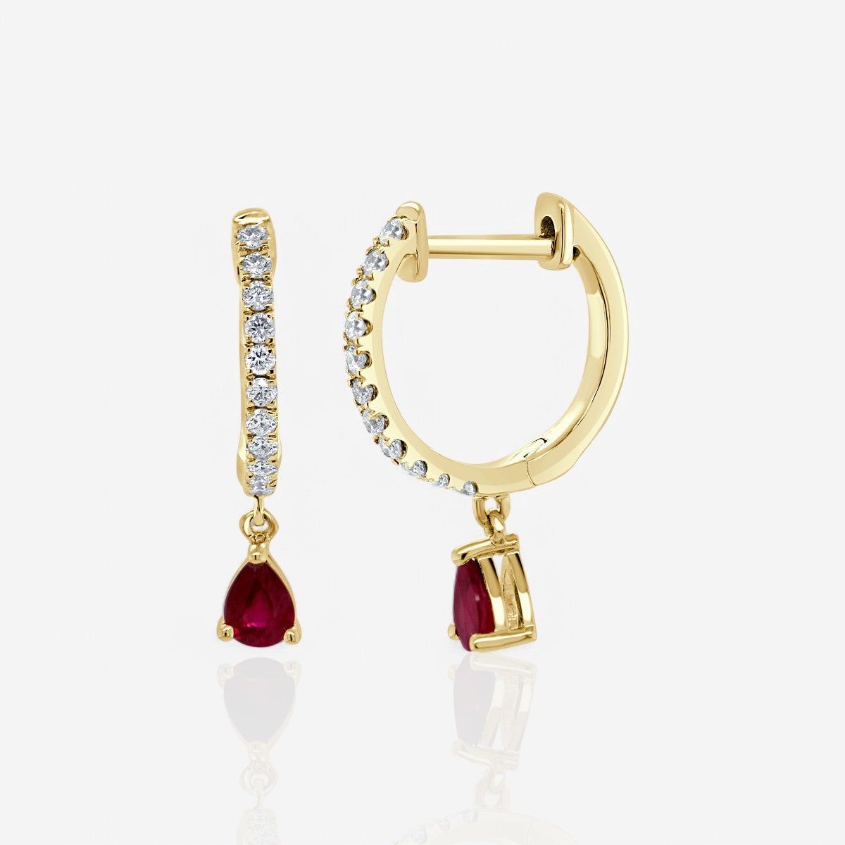 Ruby & Diamond Dangle Huggie Earrings
