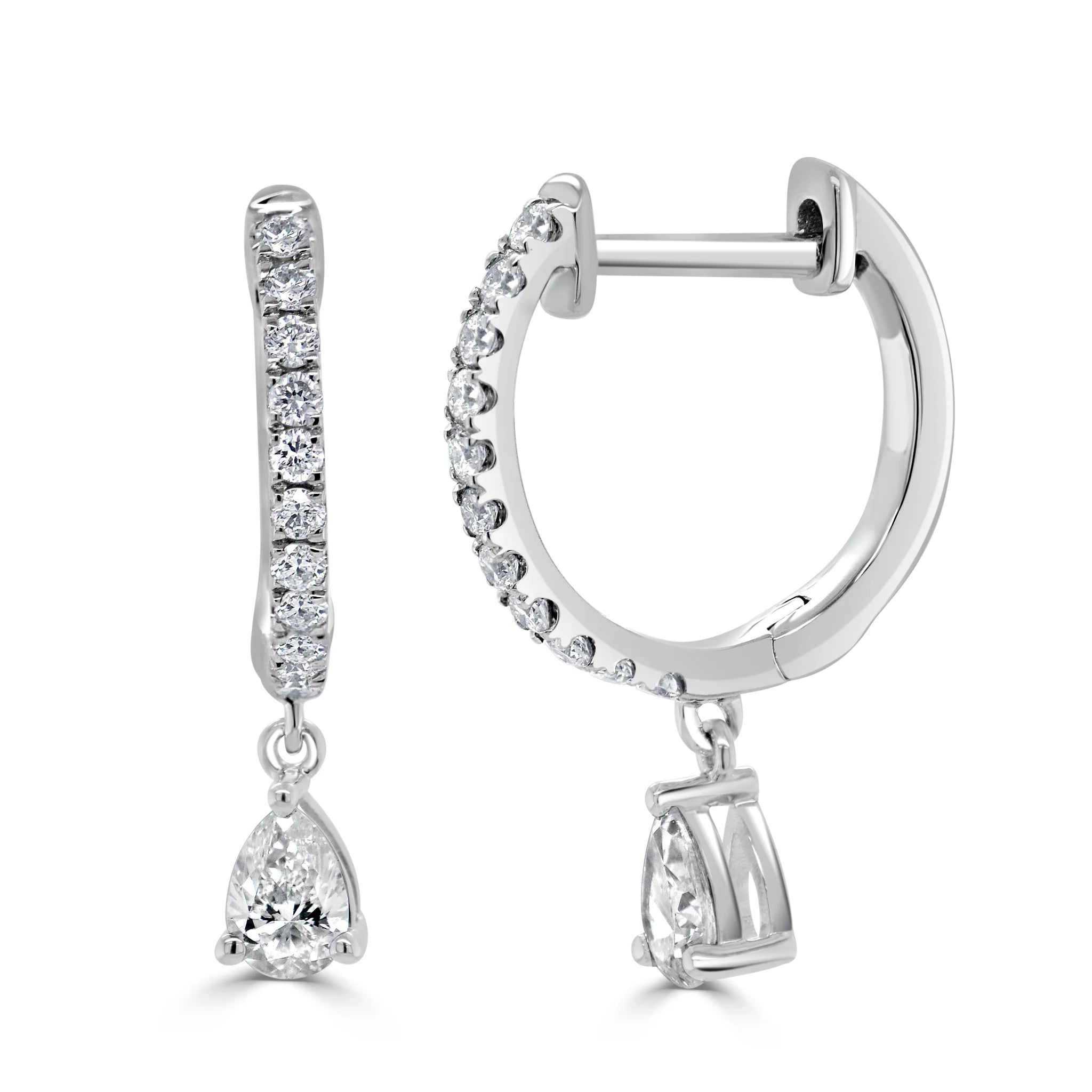14kt Gold 0.44 CTW Diamond Pear-Shape Drop Huggie Earrings