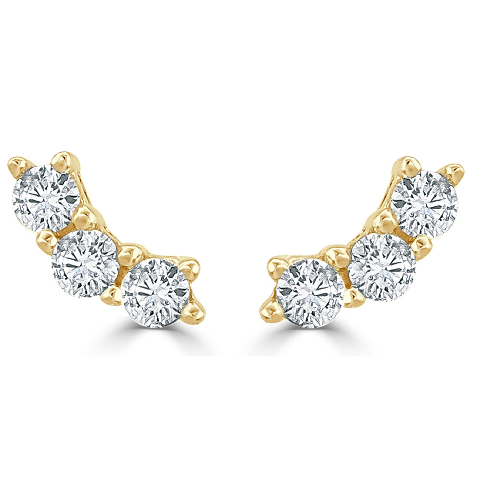 14kt Gold 0.30 CTW Three Stone Diamond Stud Earrings