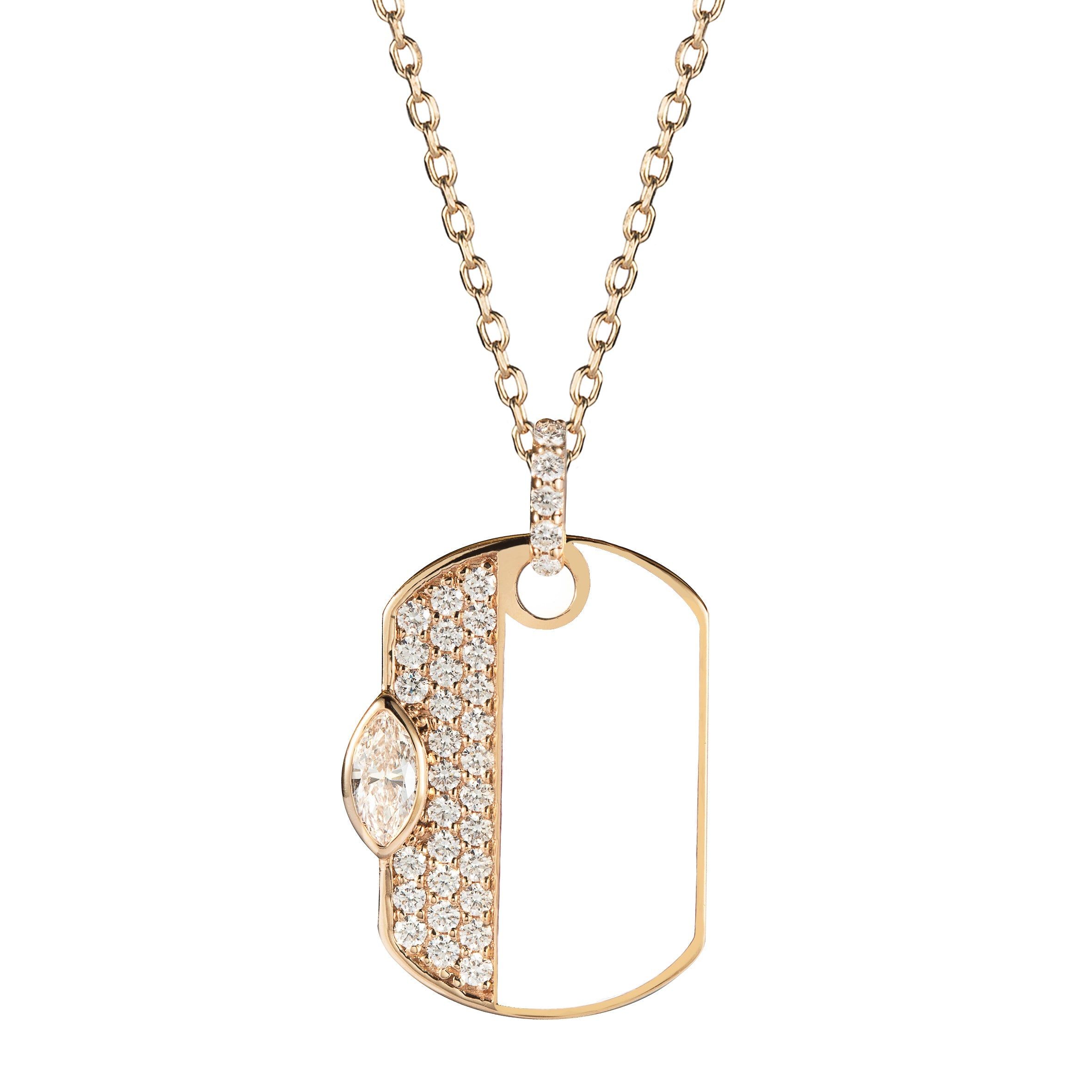 18kt Rose Gold 0.51 CTW White Enamel Diamond Dog Tag Necklace