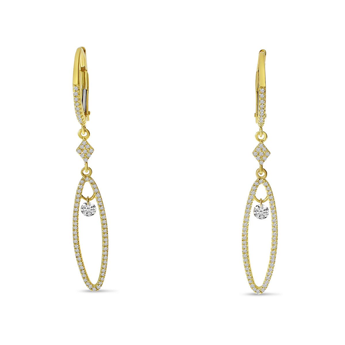 14kt Yellow Gold 0.51 CTW Natural Diamond Long Oval Dangle Earrings