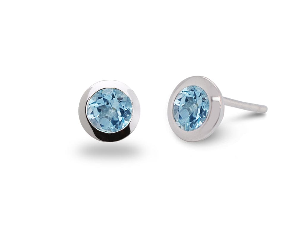Sterling Silver 6mm Round Bezel Colorful Gemstone Stud Earrings