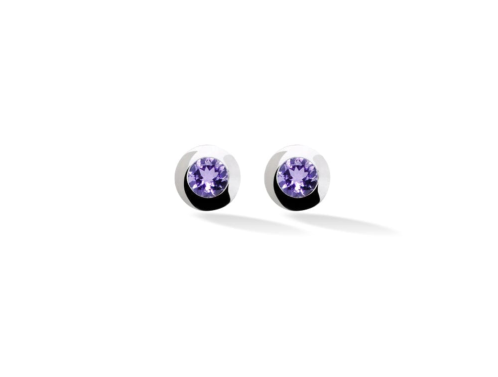 Sterling Silver 3mm Round Bezel Colorful Gemstone Stud Earrings