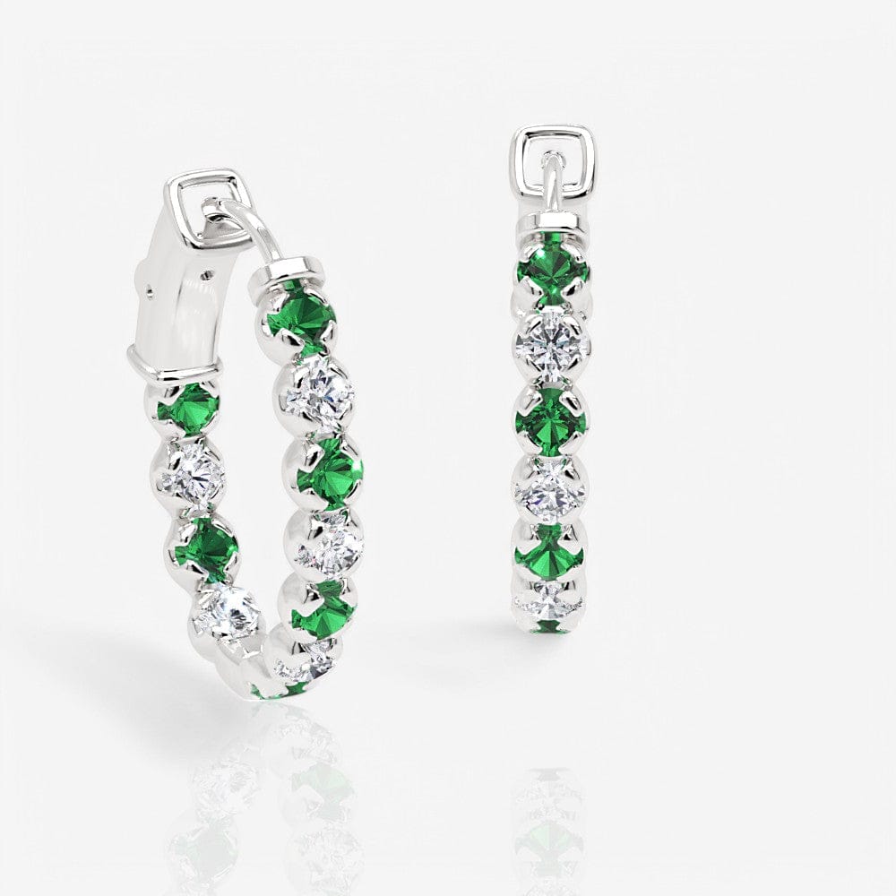 Oval Shaped Diamond & Emerald Eternity Hoops, 1.0 Inch