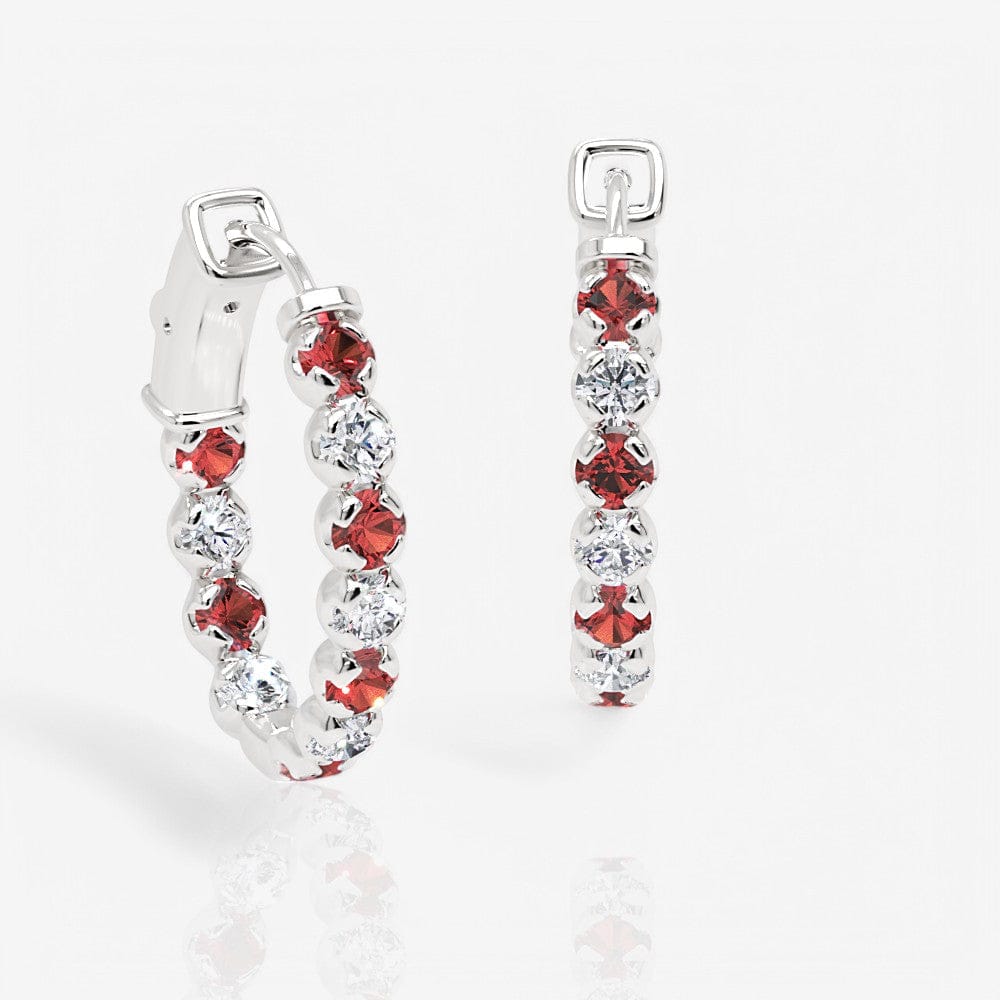 Oval Shaped Diamond & Ruby Eternity Hoops, 1.0 Inch