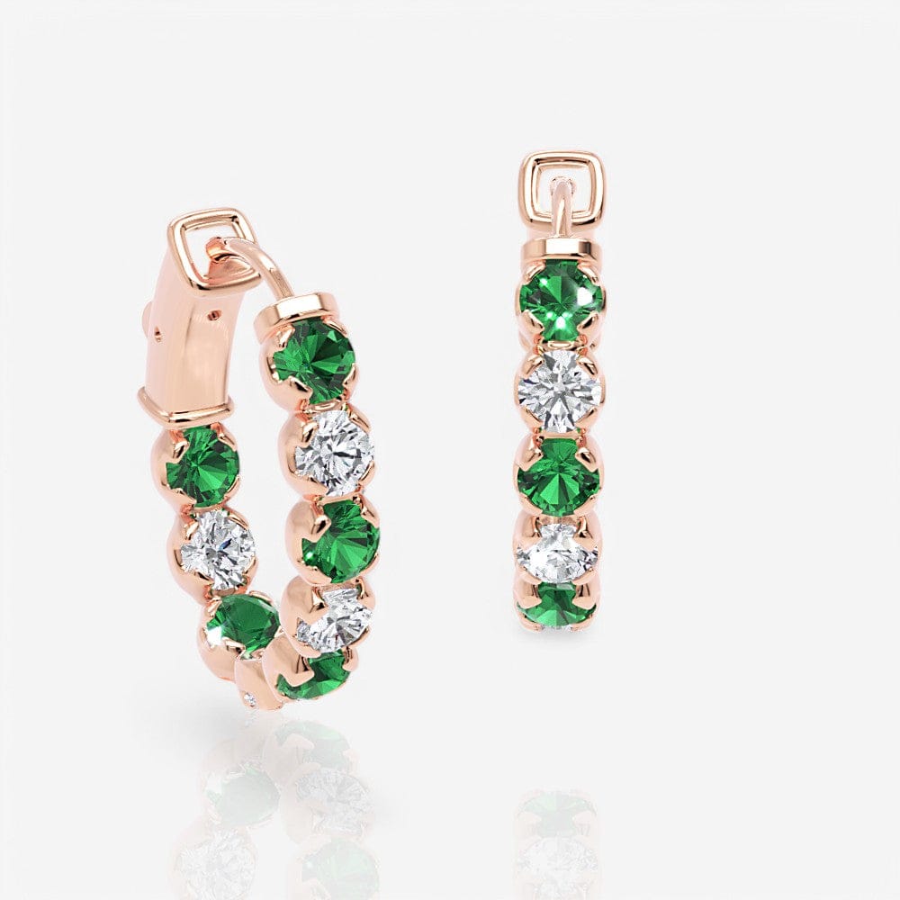 Oval Shaped Diamond & Emerald Eternity Hoops, 1.0 Inch