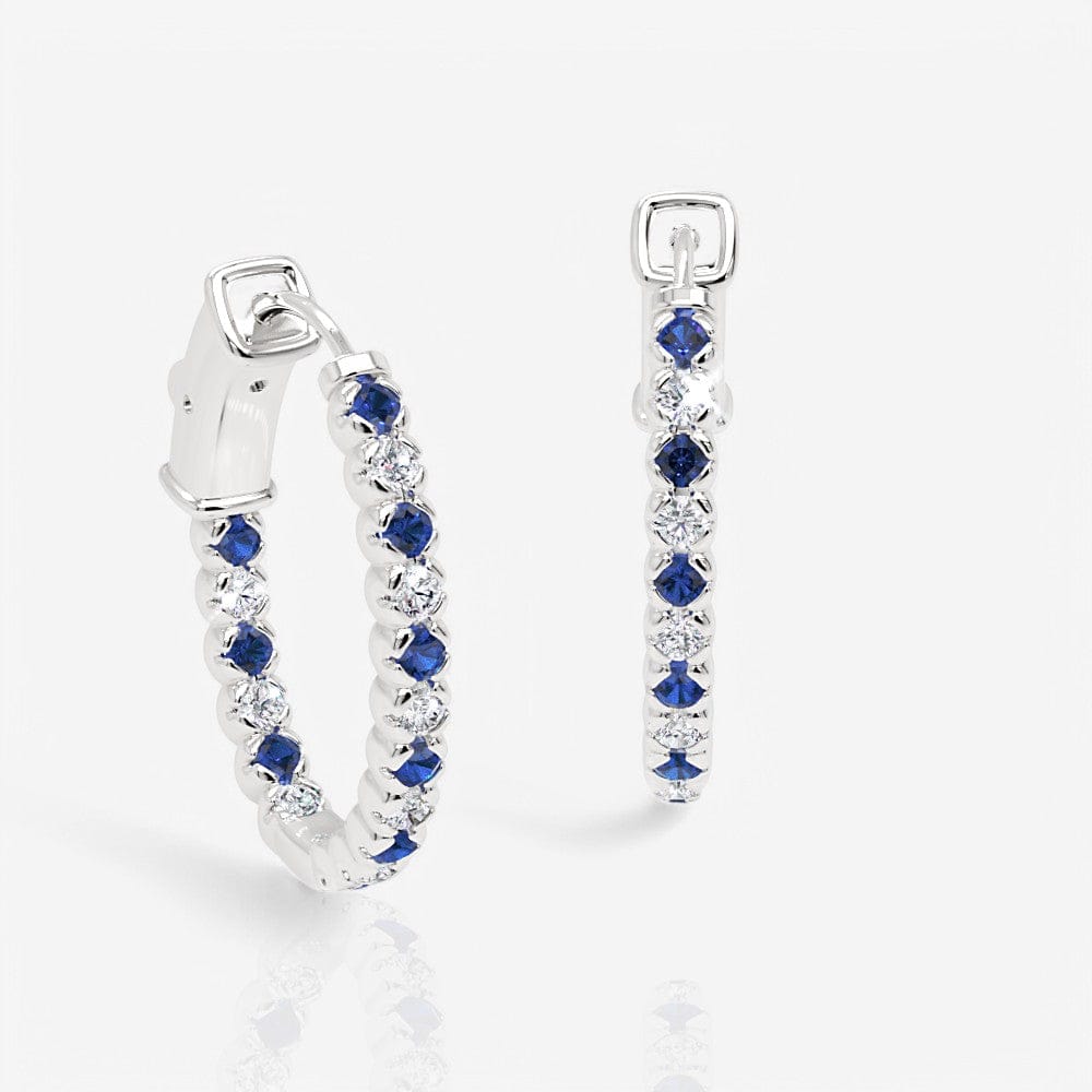 Oval Shaped Blue Sapphire & Diamond Eternity Hoops, 1.0 Inch