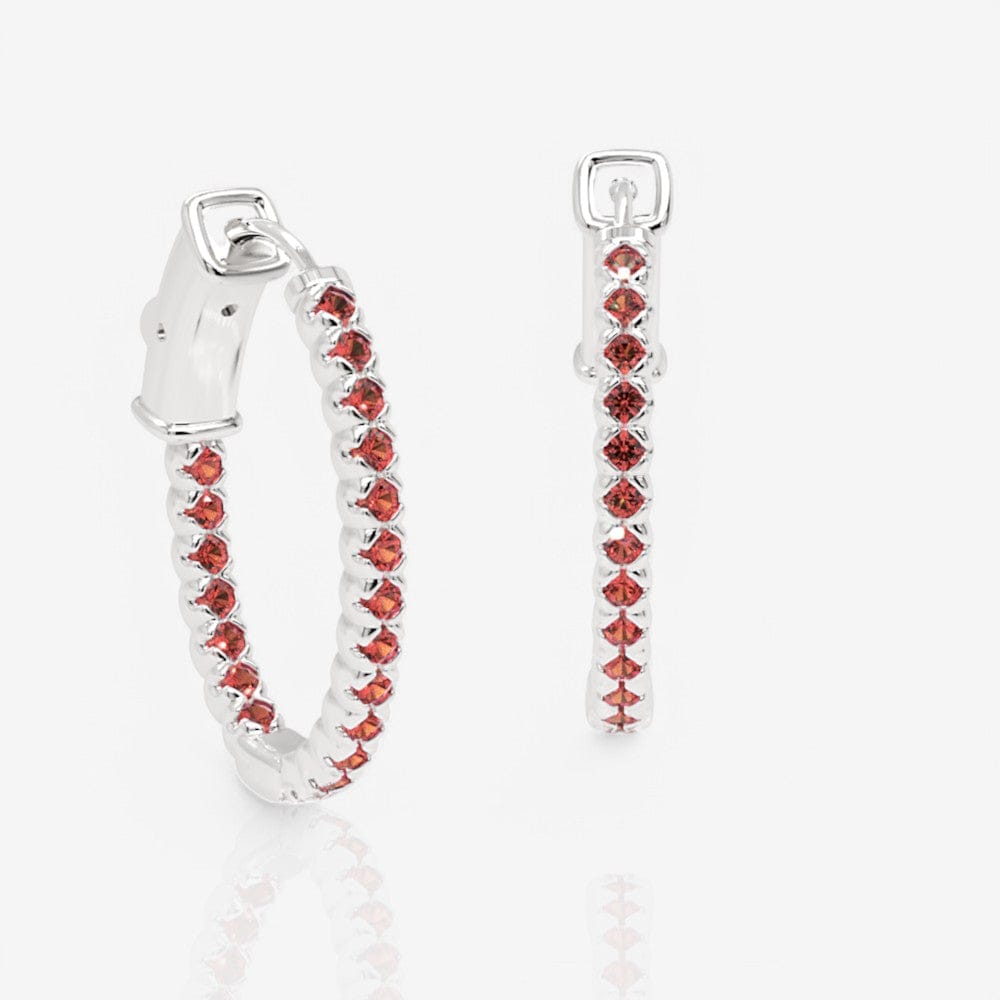 Oval Shaped Ruby Eternity Hoops, 1.0 Inch
