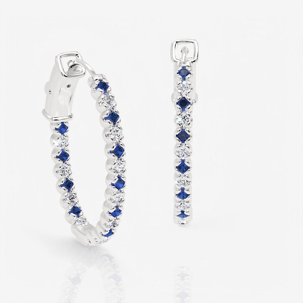 Oval Shaped Blue Sapphire & Diamond Eternity Hoops, 1.0 Inch