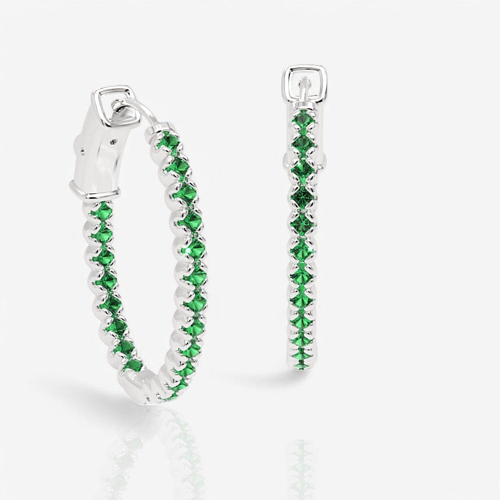 Oval Shaped Emerald Eternity Hoops, 1.0 Inch