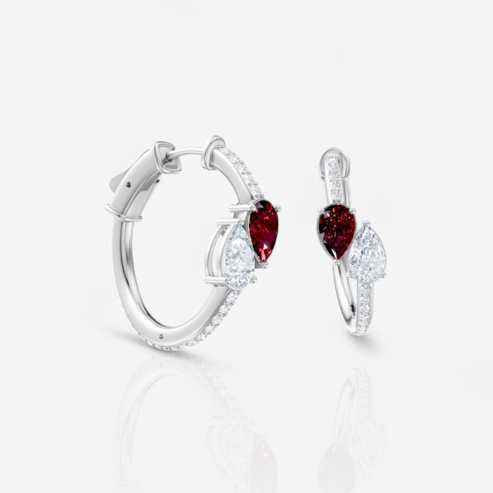 Pear Lab Grown Diamond & Ruby Bypass Huggie Hoop Earrings