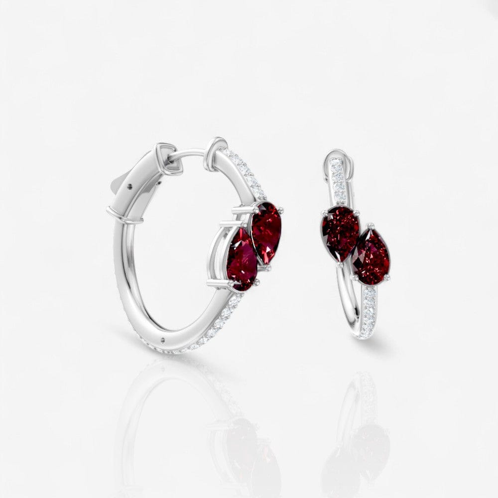 Pear Ruby & Diamond Bypass Huggie Hoop Earrings