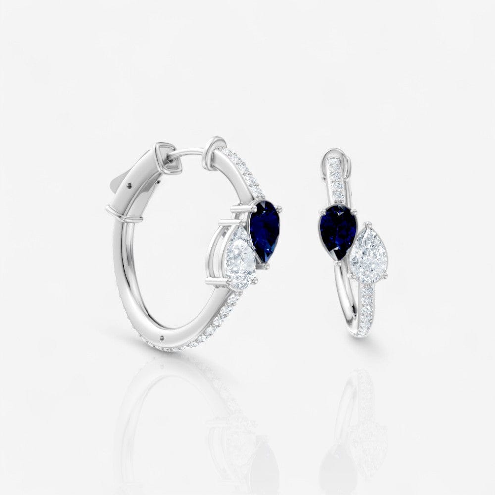 Pear Lab Grown Diamond & Sapphire Bypass Huggie Hoop Earrings