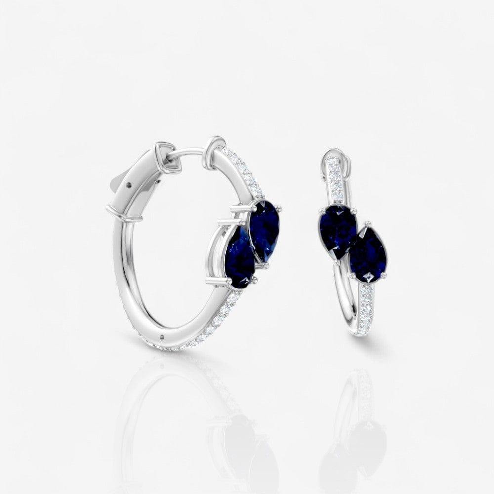 Pear Sapphire & Diamond Bypass Huggie Hoop Earrings
