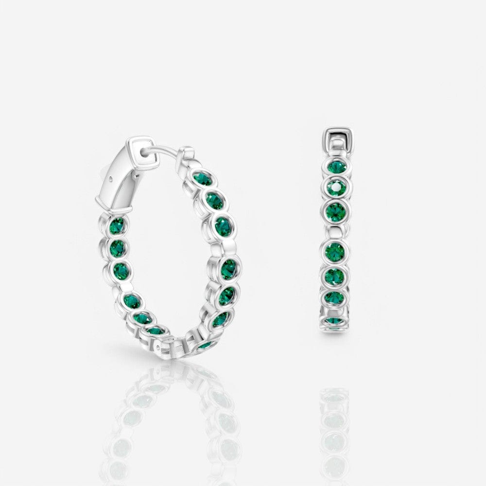 Bezel Set Emerald Eternity Hoop Earrings, 21mm