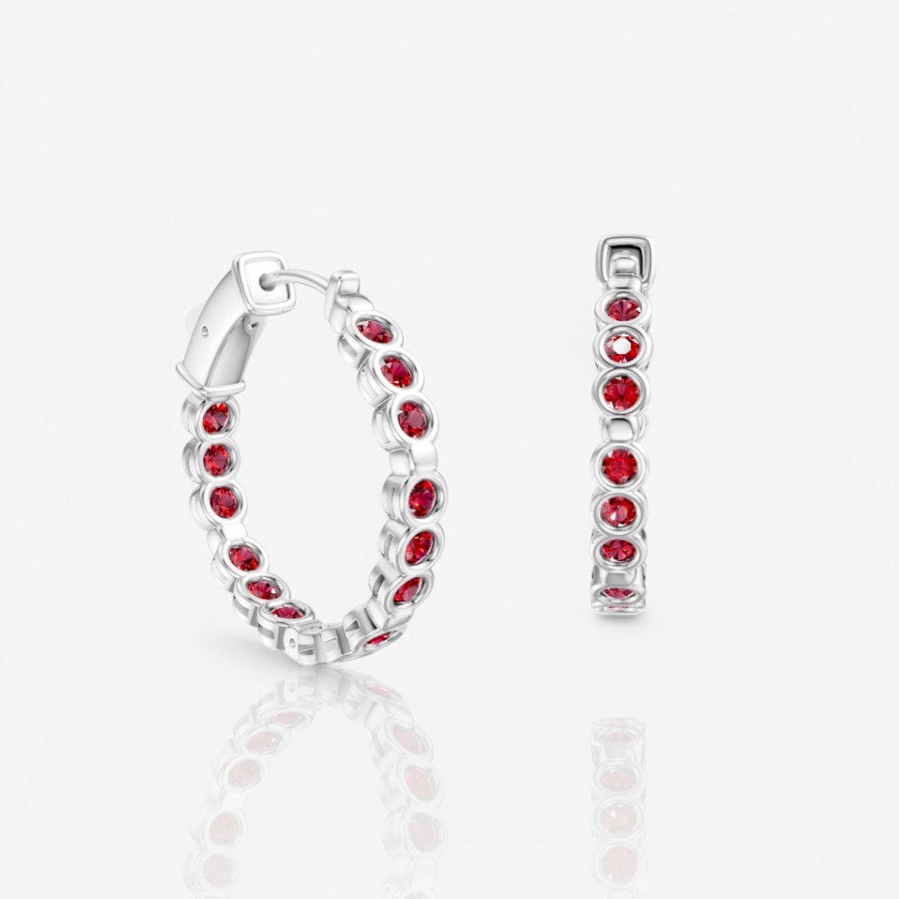 Bezel Set Ruby Eternity Hoop Earrings, 21mm