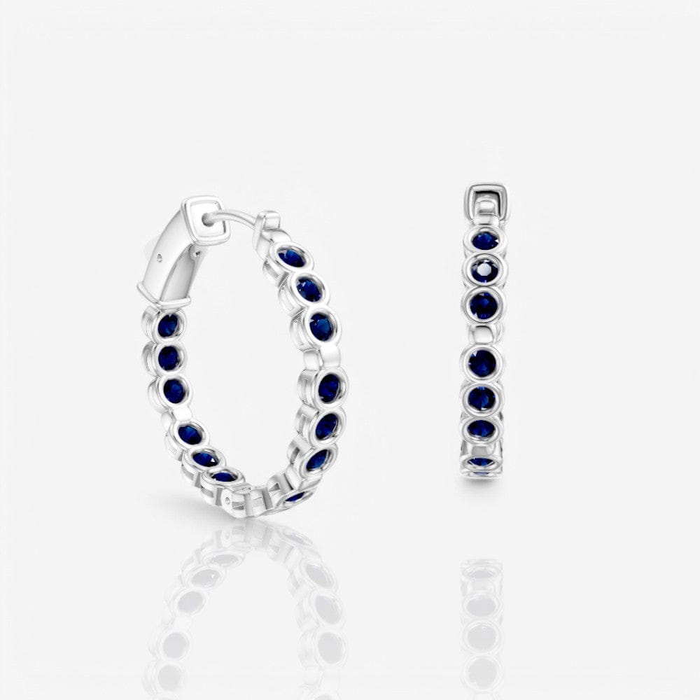 Bezel Set Sapphire Eternity Hoop Earrings, 21mm
