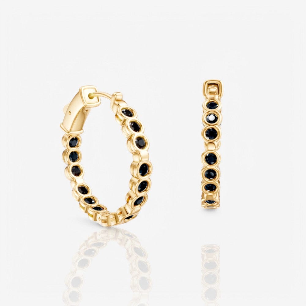 Bezel Set Black Diamond Eternity Hoop Earrings, 21mm