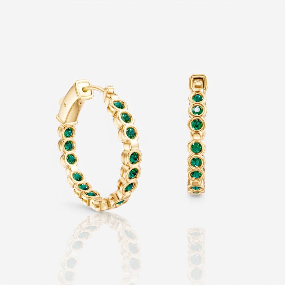 Bezel Set Emerald Eternity Hoop Earrings, 21mm