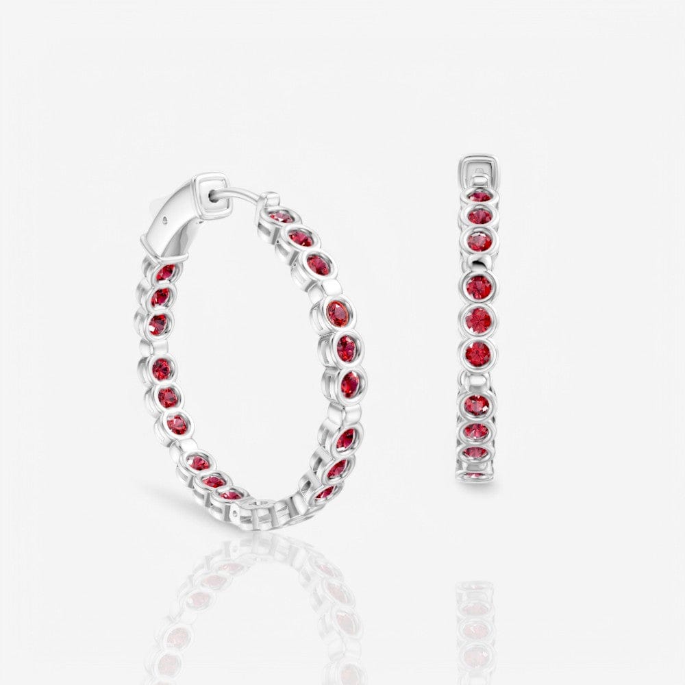 Bezel Set Ruby Eternity Hoop Earrings, 1.0 Inch