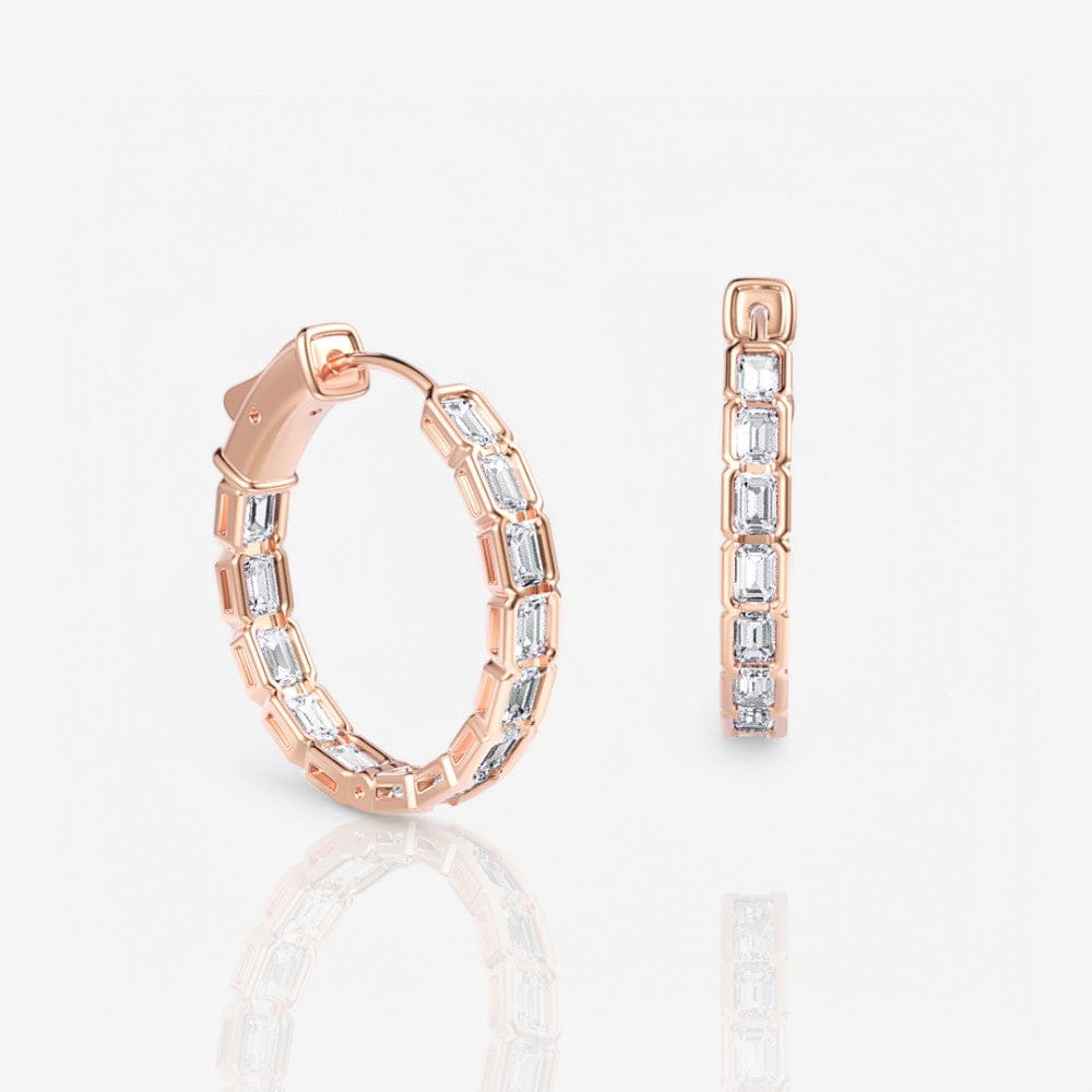 Half Bezel Emerald-Cut Lab Diamond Hoop Earrings, 21mm