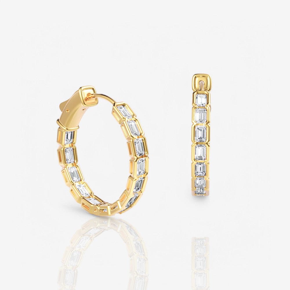 Half Bezel Emerald-Cut Lab Diamond Hoop Earrings, 21mm