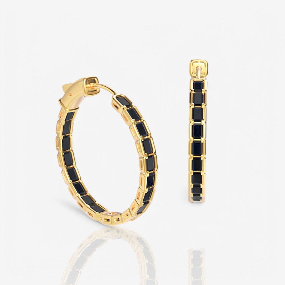 Half Bezel Emerald-Cut Black Diamond Hoop Earrings, 1.0 in.