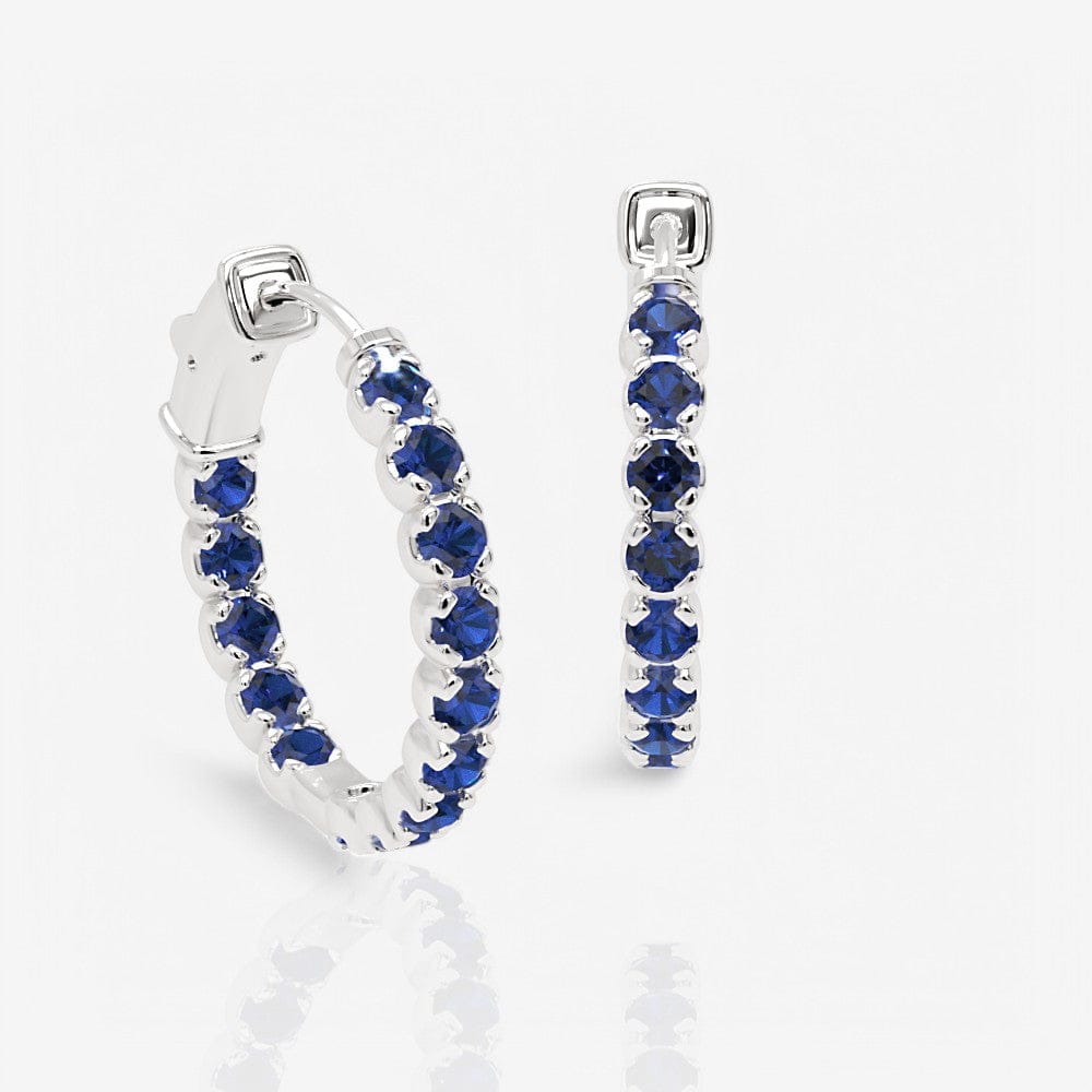 Sapphire Eternity Hoop Earrings, 0.75 Inch