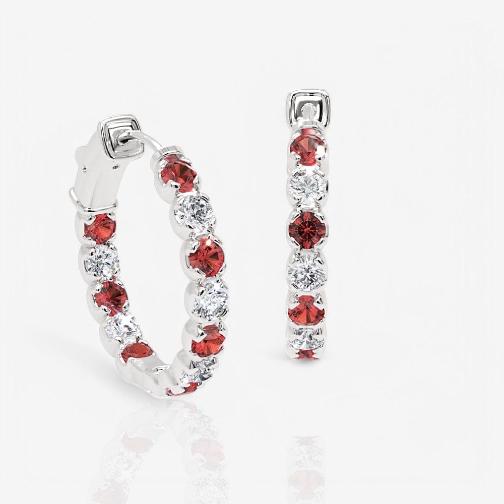 Inside Out Alternating Diamond & Ruby Round Hoop Earrings, 0.75 Inch