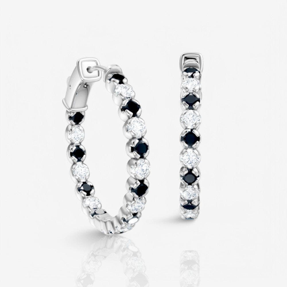 Inside Out Alternating Black & White Diamond Round Hoop Earrings, 1.00 Inch