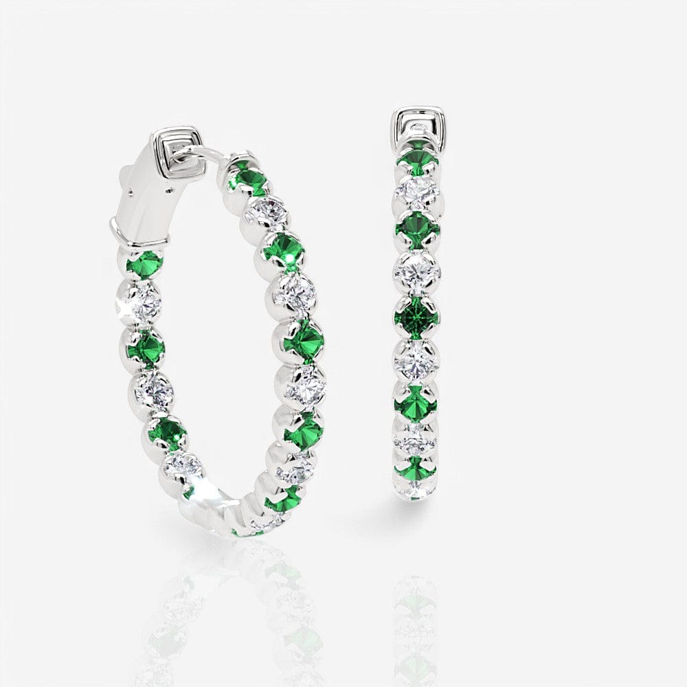 Diamond and Emerald Eternity Hoop Earrings, 1.00 Inch